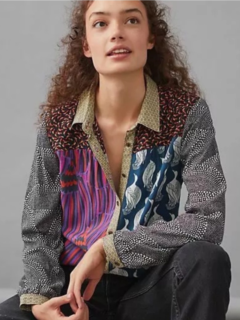 Maeve by Anthropologie Paz Contrast Buttondown Patchwork Shirt in women’s size X